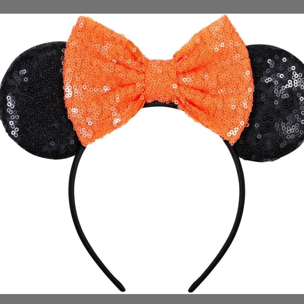 Sequin Mouse Ears Headband with Orange Bow